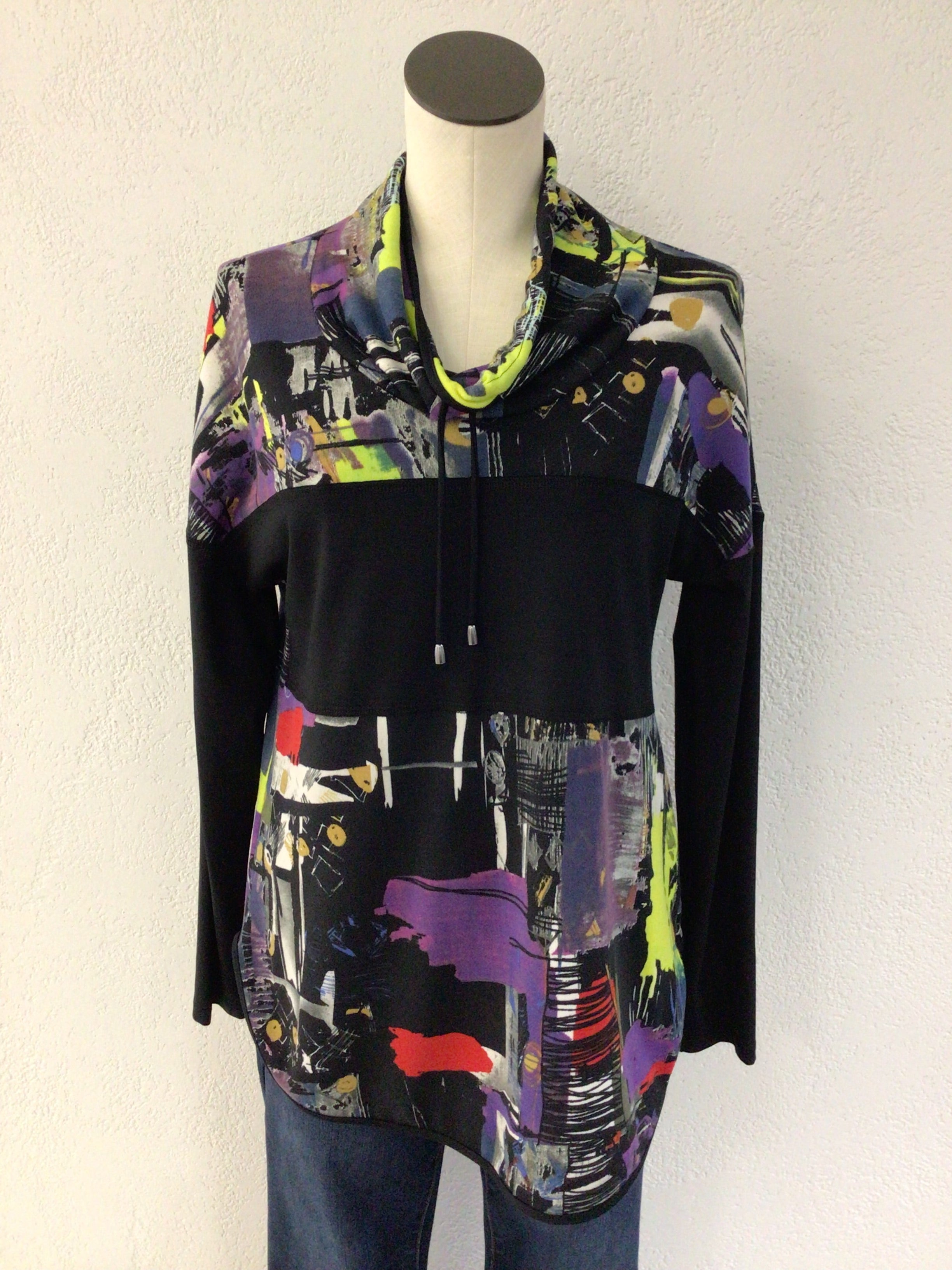 Pure Essence Bright Abstract Cowl Neck Top 499-4503