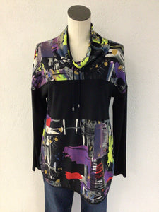 Pure Essence Bright Abstract Cowl Neck Top 499-4503