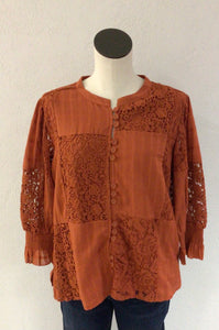 Tru Luxe Rust Patchwork Top T34219BM