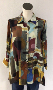 Ali Miles Multi Color Print Button Front Top A34817BM