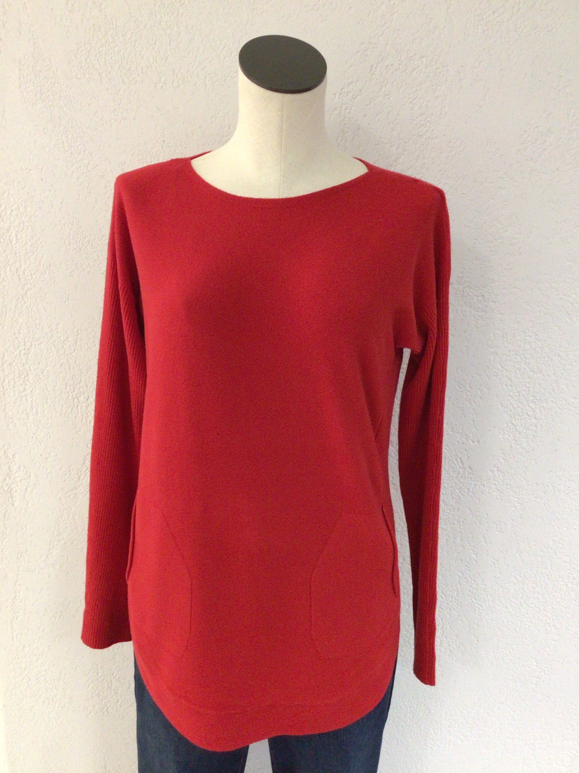 Charlie B Cranberry Laced Sleeve Sweater C2380W