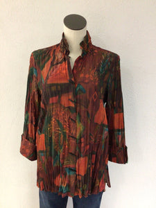 Ali Miles Rust Crinkle Button Front Top A34819BM