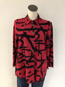 Ali Miles Red/Black Button Front Tunic A34816BM