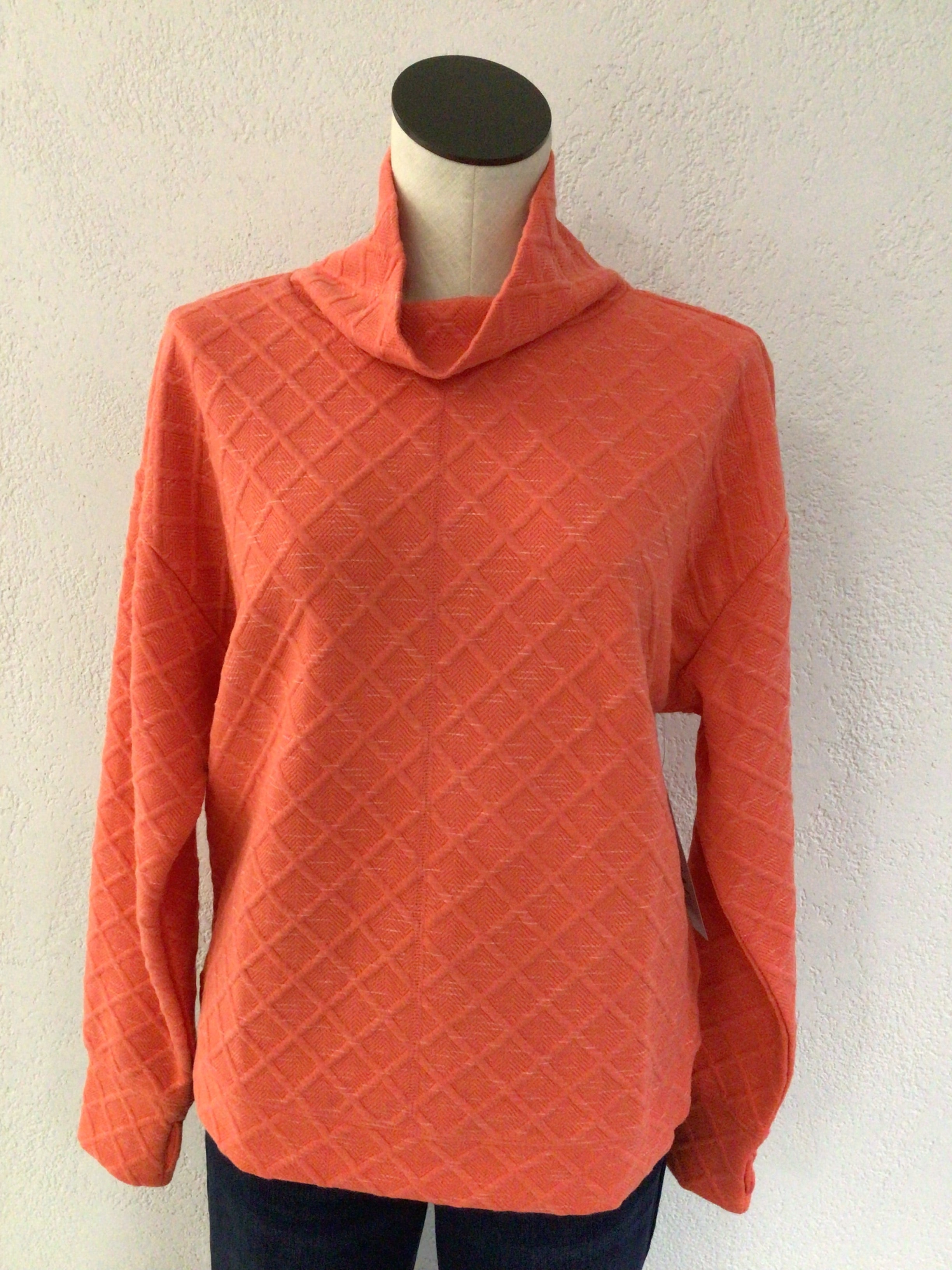 Tribal Hot Coral Funnel Neck Top 1928O