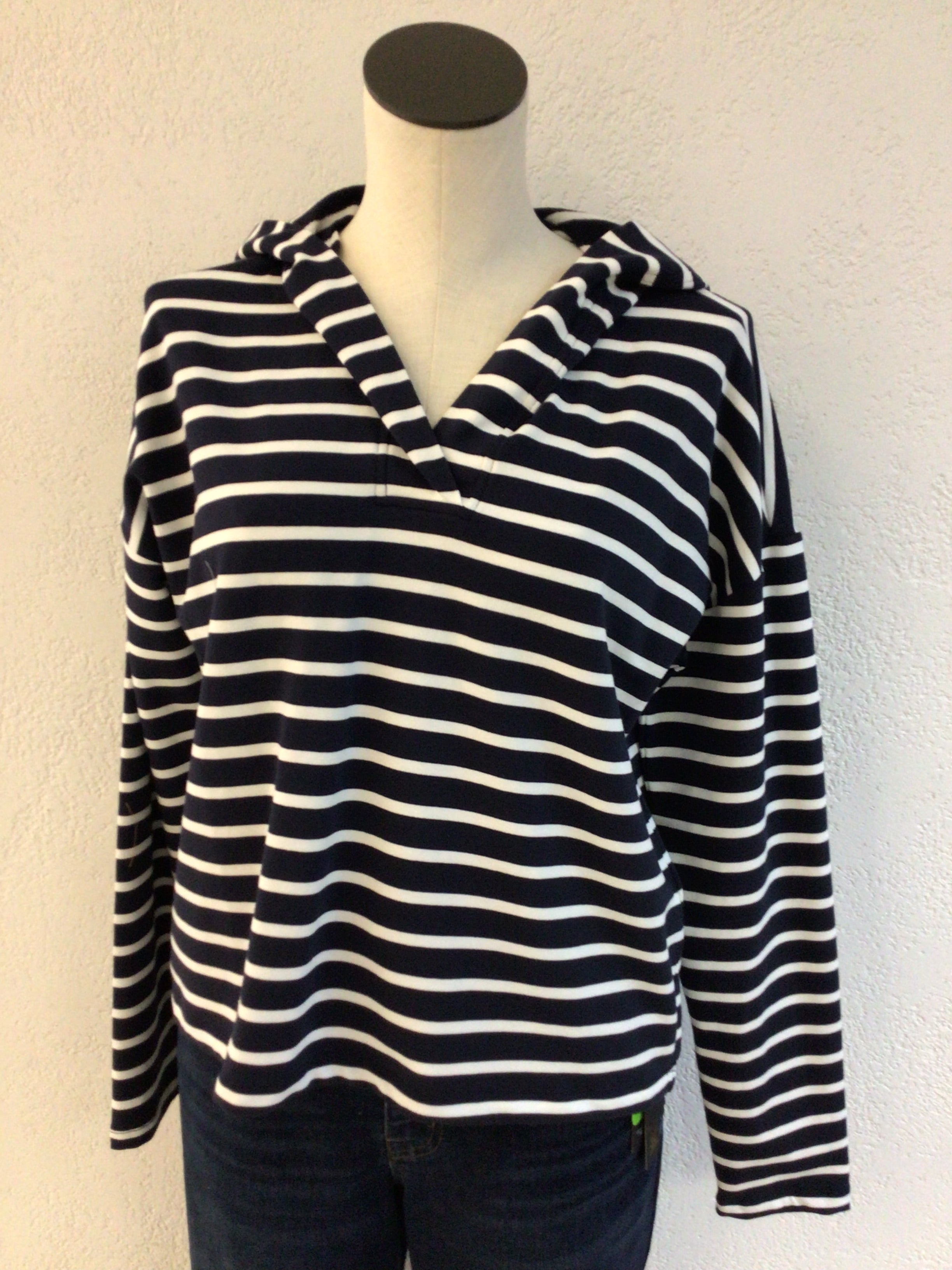 Charlie B Navy/White V Neck Hoodie C1351R