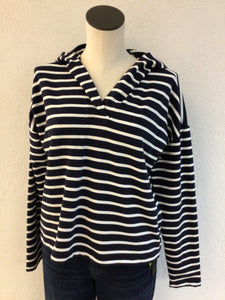 Charlie B Navy/White V Neck Hoodie C1351R