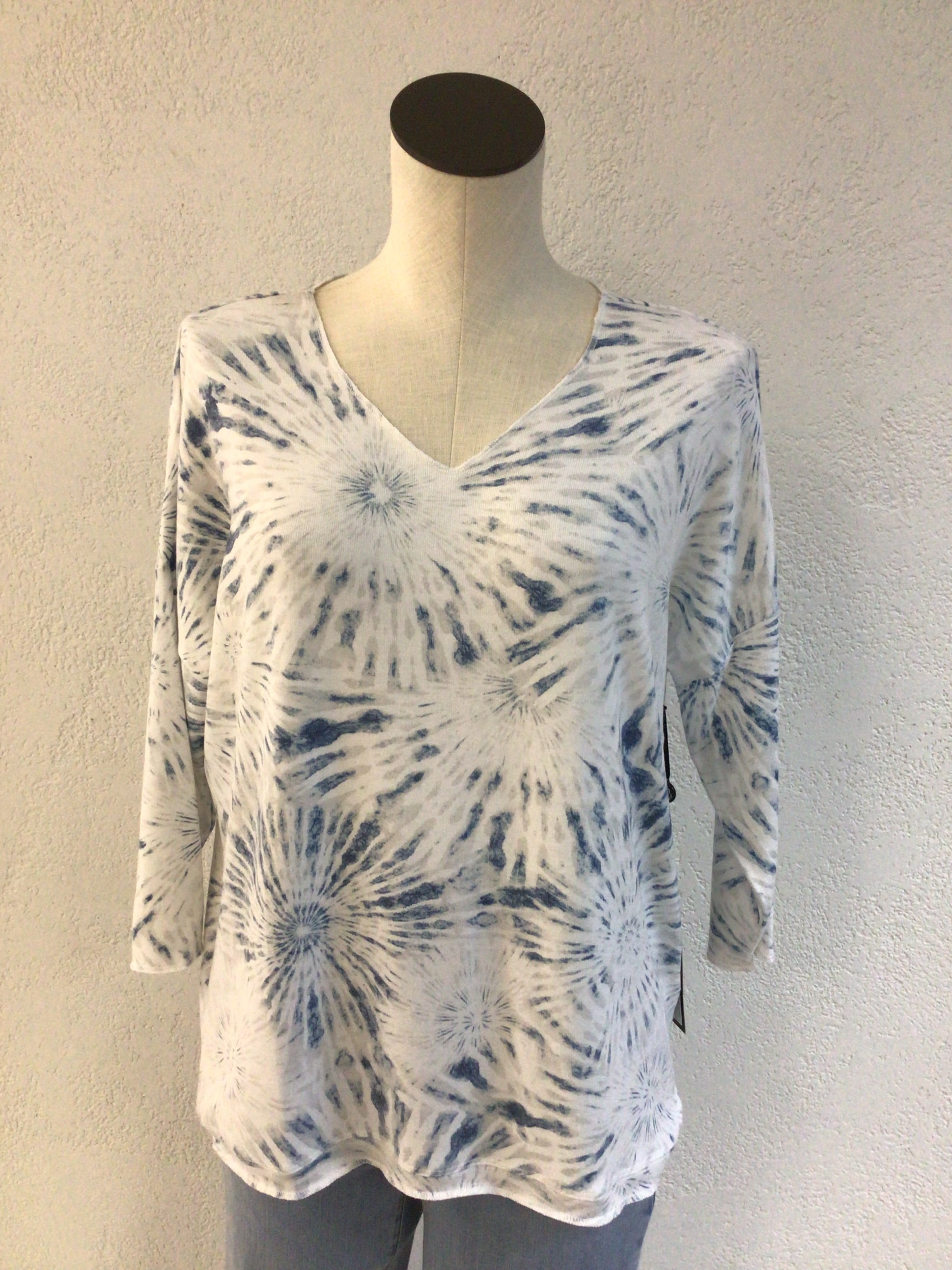 Charlie B Blue Printed V Neck Top C1264BPK