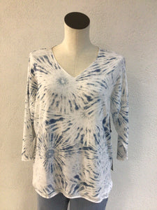 Charlie B Blue Printed V Neck Top C1264BPK