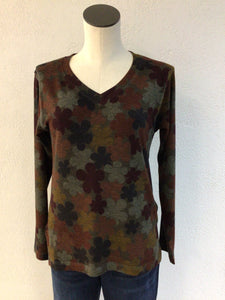 Nally and Millie Printed Flowers V-Neck Long Sleeve Top N313610B