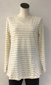 Wild Palms Ivory and Charcoal Striped Top 1239