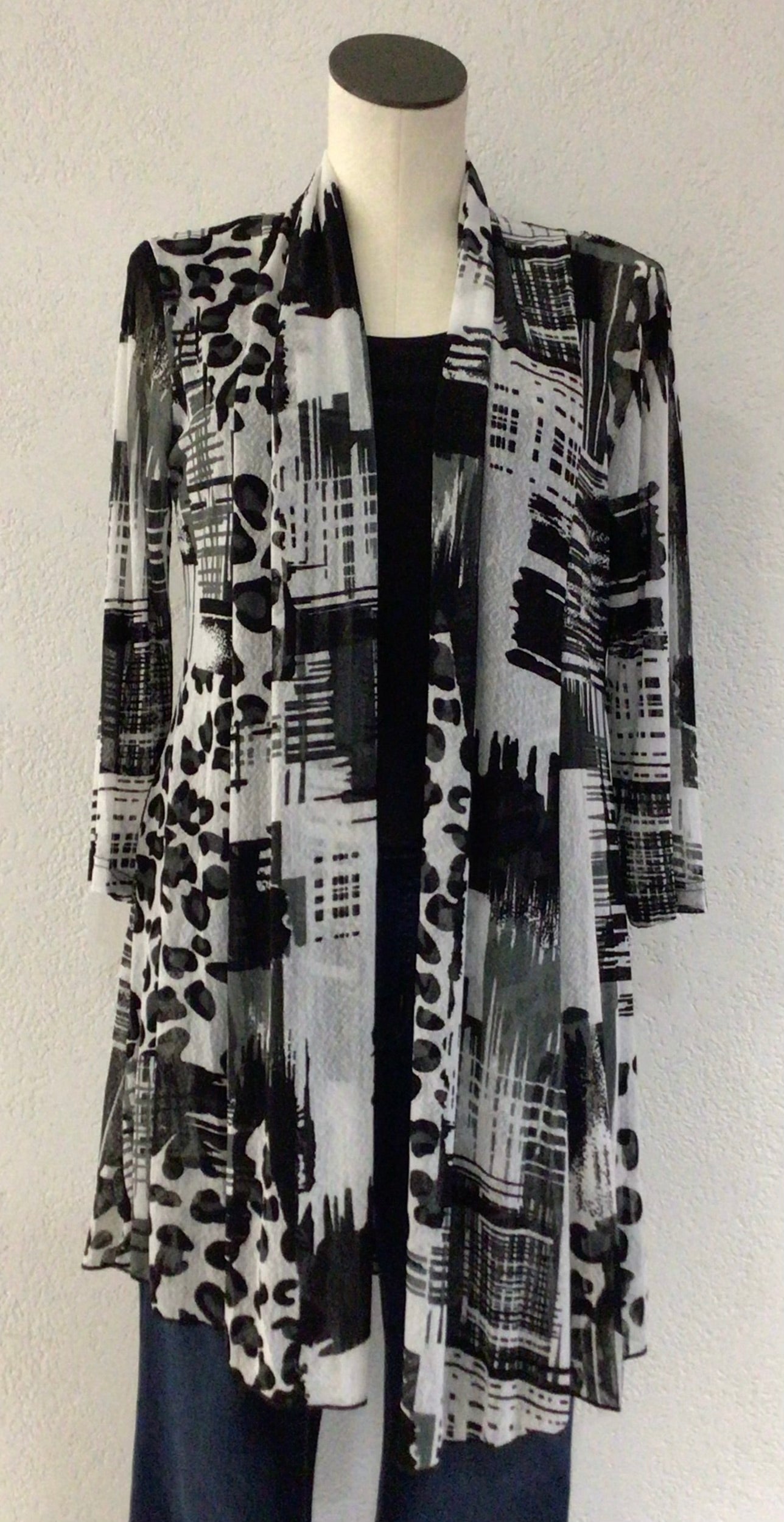 Creation Black/White/Charcoal Mesh Cardigan  A303 Print E9