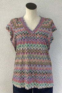 FDJ Faux Crochet Stripe Flutter Sleeve Top 3400476