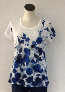 Variations Short Sleeve Royal Floral Top V-7502