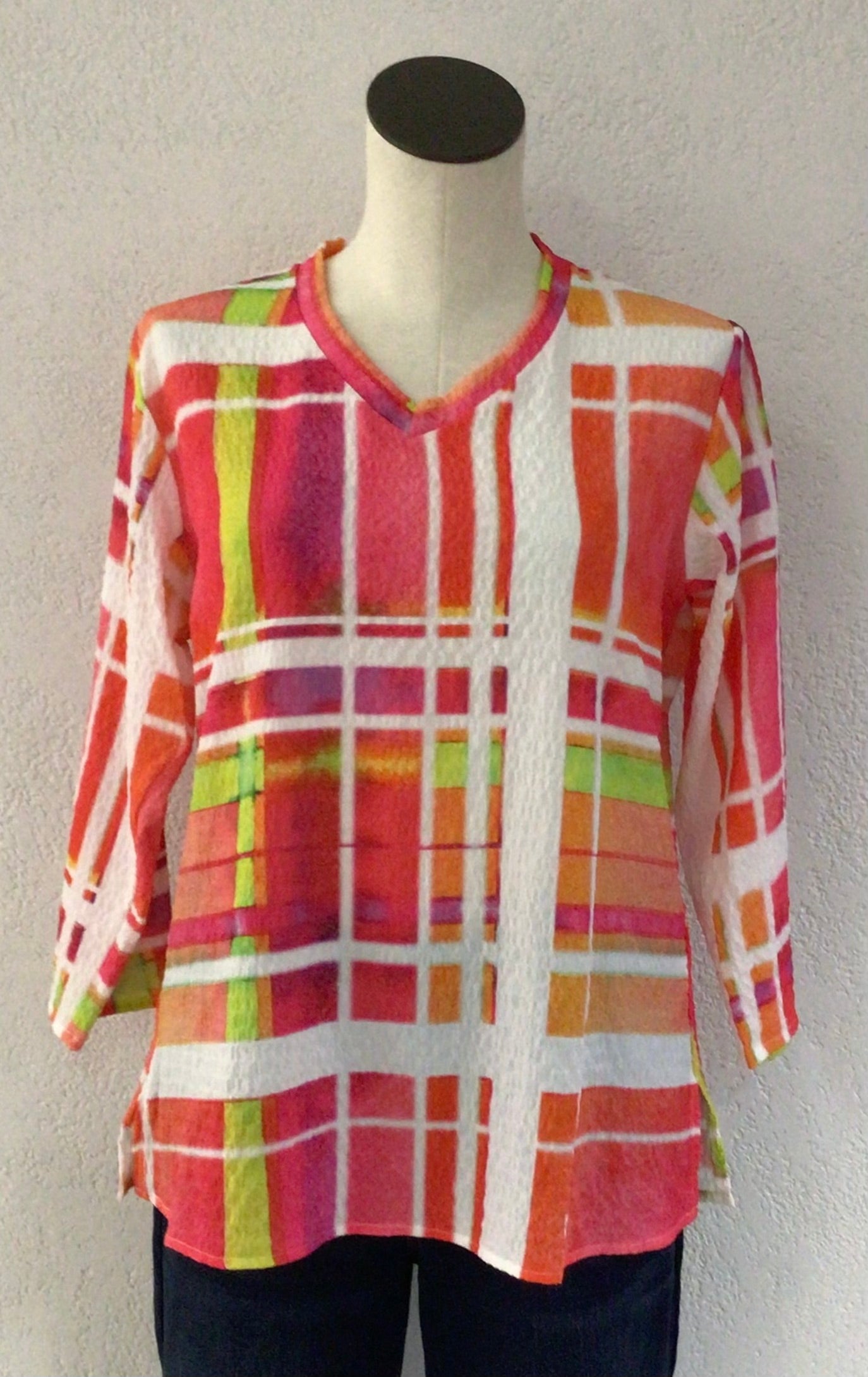 Ethyl Multi Colored Plaid Bubble Top 2005V2