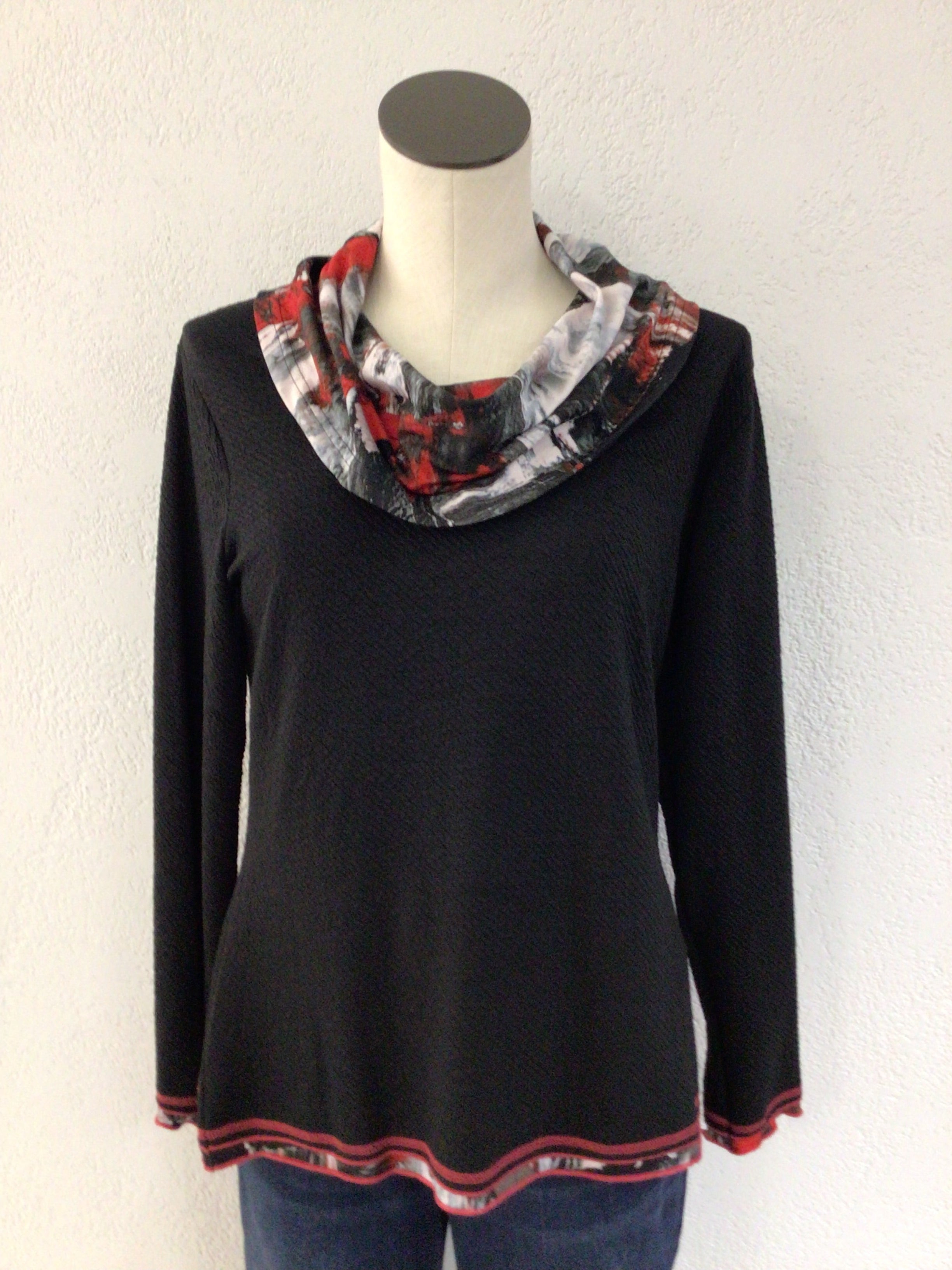 Parsley and Sage Red/Black Heidi Cowl Neck Top 24W209C12