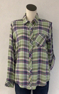 Keren Hart Green Button Front Plaid Shirt TT77028