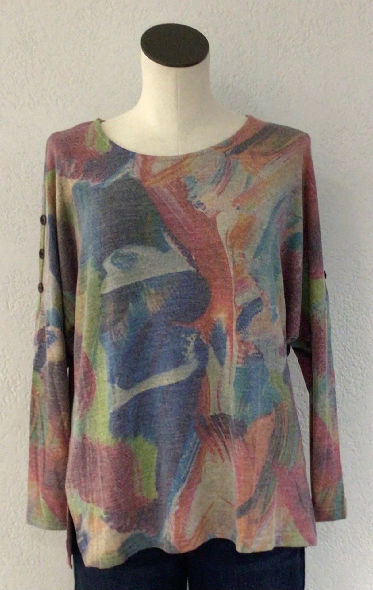 Creation Print Button Sleeve Top AM133