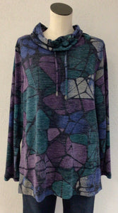 N Touch Turq/Purple Cowl Neck Top 40R3