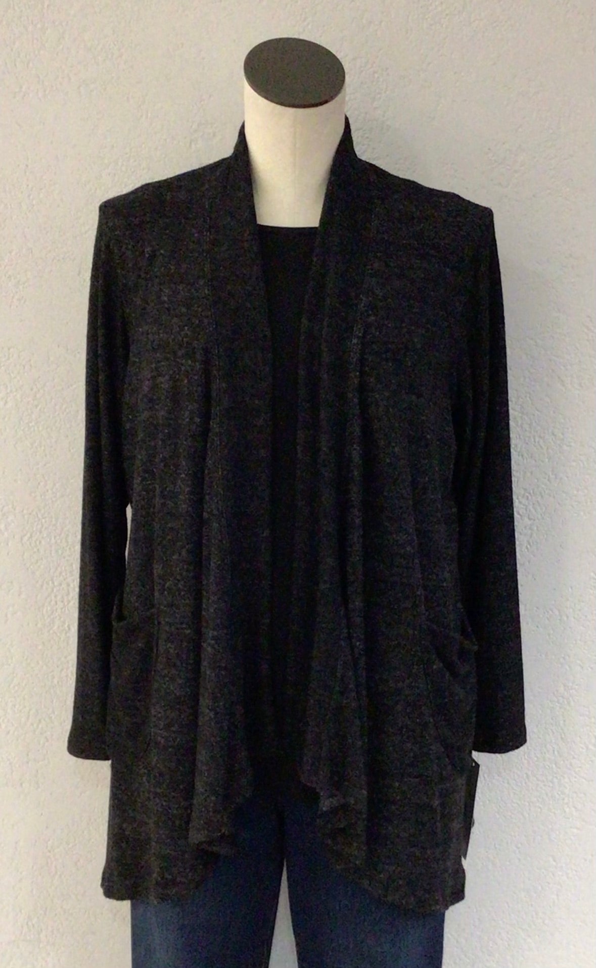 Jess and Jane Black Brushed Hacci Cardigan With Pockets VP4