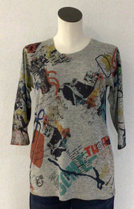 Inoah Crew Neck Graffiti Print Top T1137AT