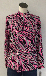 Lulu B 1/4 Zip Mock Pink and Black Zebra Print SPX0632 ASHC