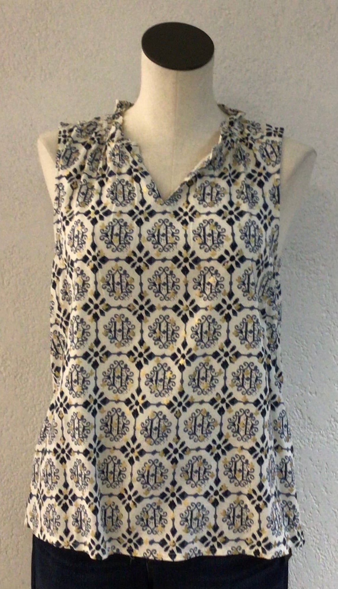 Charlie B Ornament Print Sleeveless Blouse C4529RP