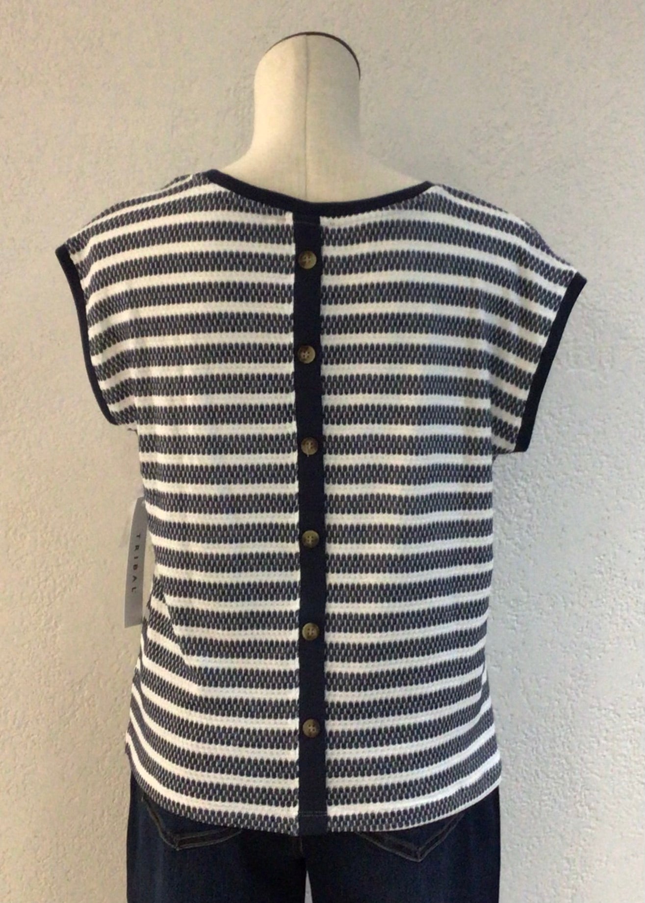 Tribal Jet Blue Cap Sleeve Top 2157O