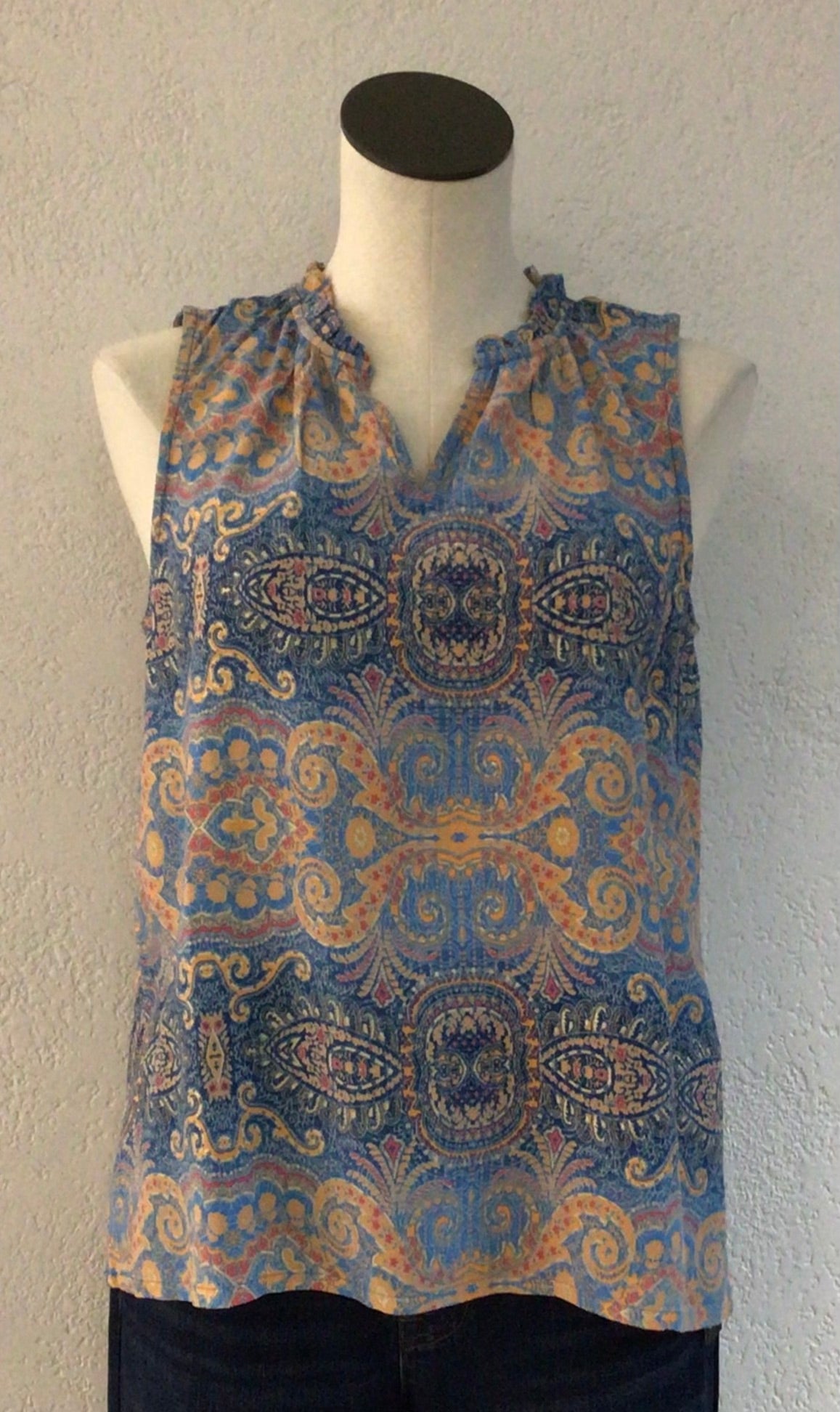 Charlie B Papaya Print Sleeveless Blouse C4529RP