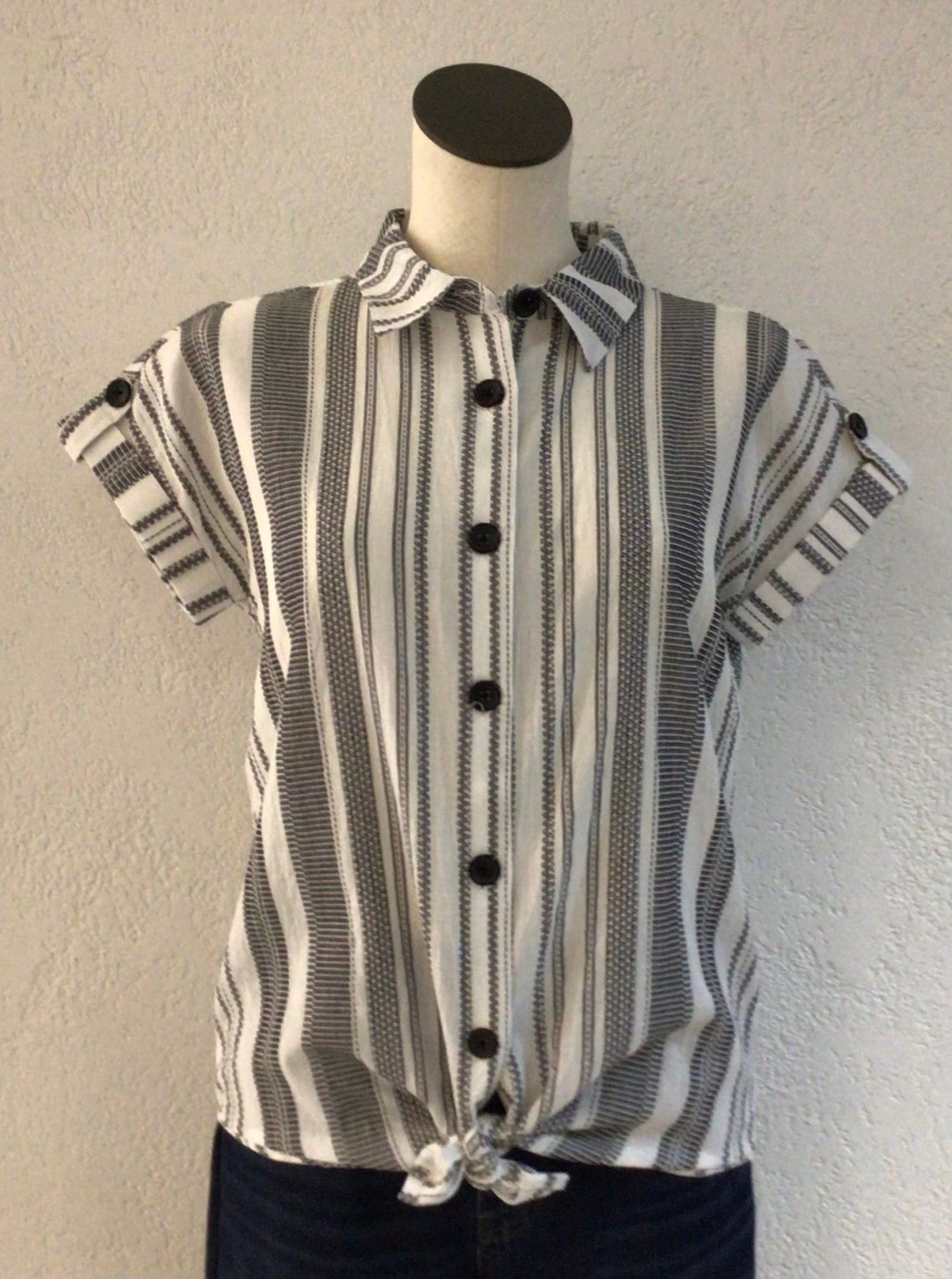 Keren Hart Black/White Stripe Camp Shirt