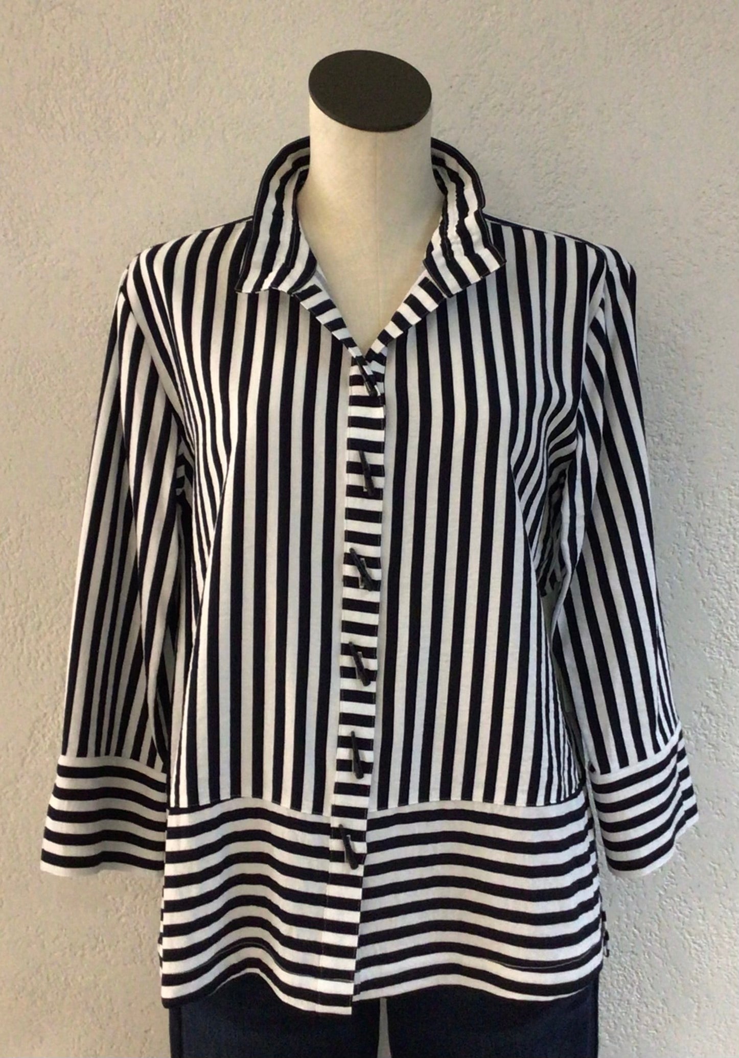 Multiples Navy/White Stripe Button Front Top M15502BM