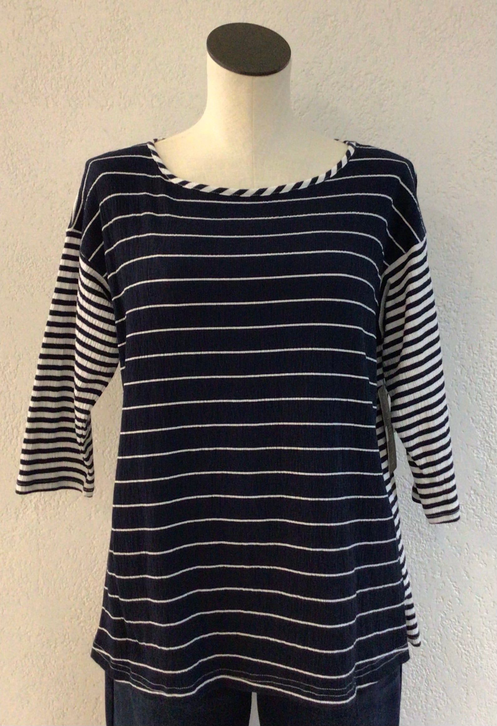 Multiples Navy/White Mixed Stripe Top M15508TM