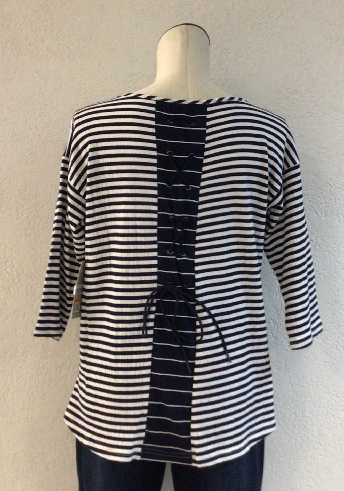 Multiples Navy/White Mixed Stripe Top M15508TM