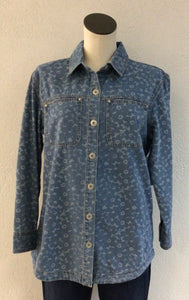 Tribal Denim Flower Printed Overshirt 5800O
