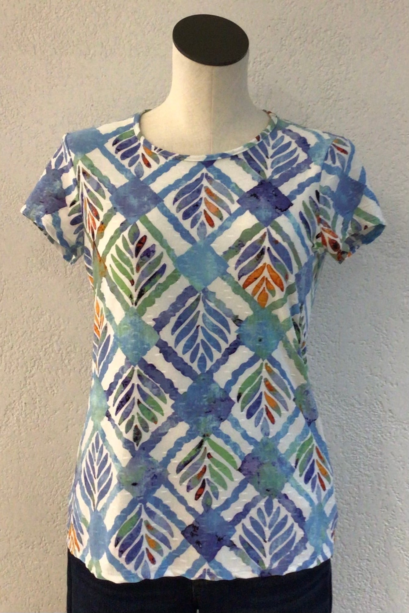 Pure Essence Short Sleeve Azure Print Top 594-4967