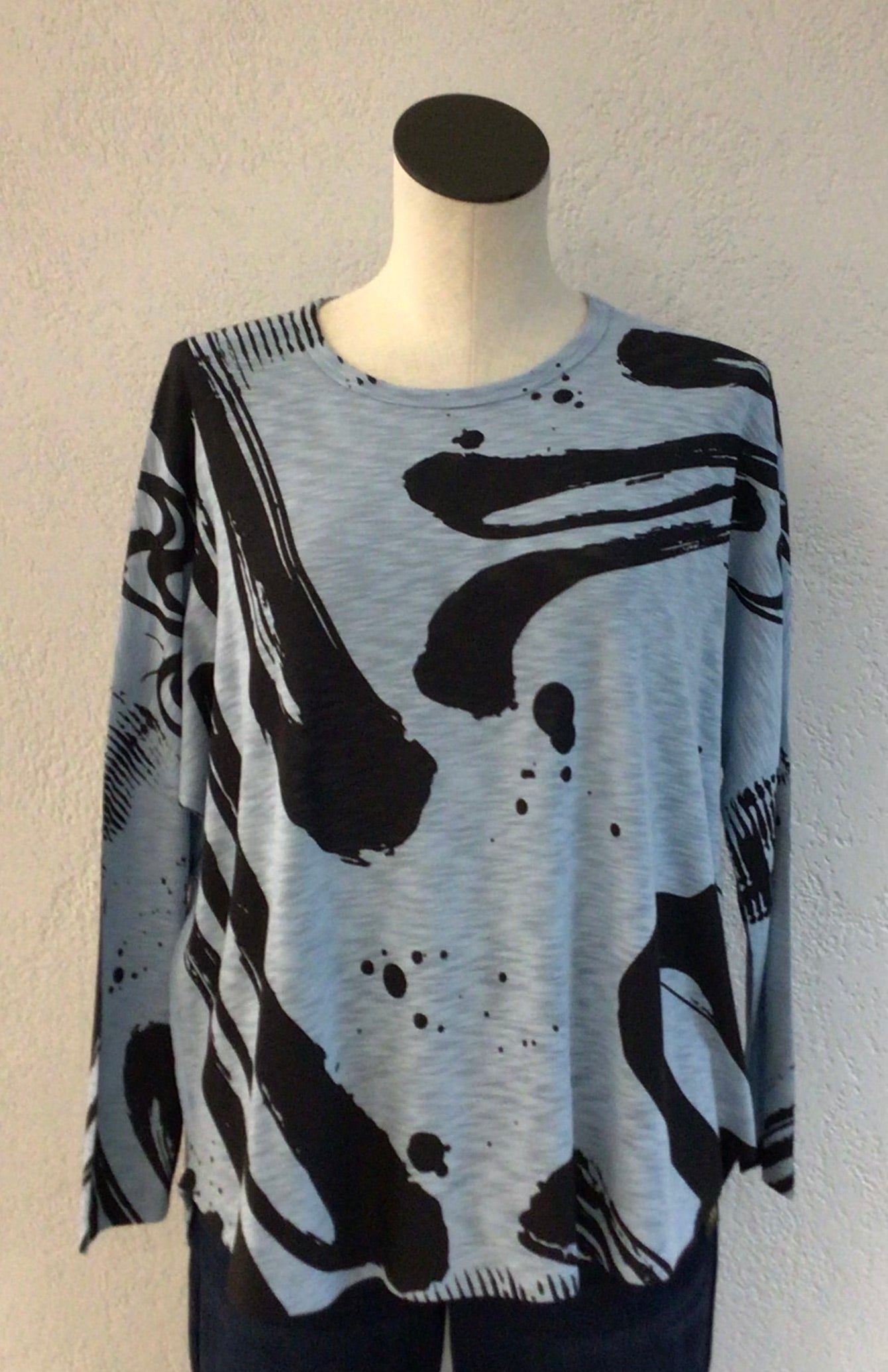 Inoah Sky Blue/Black Hi-Lo Dolman Sleeve Top T448KS