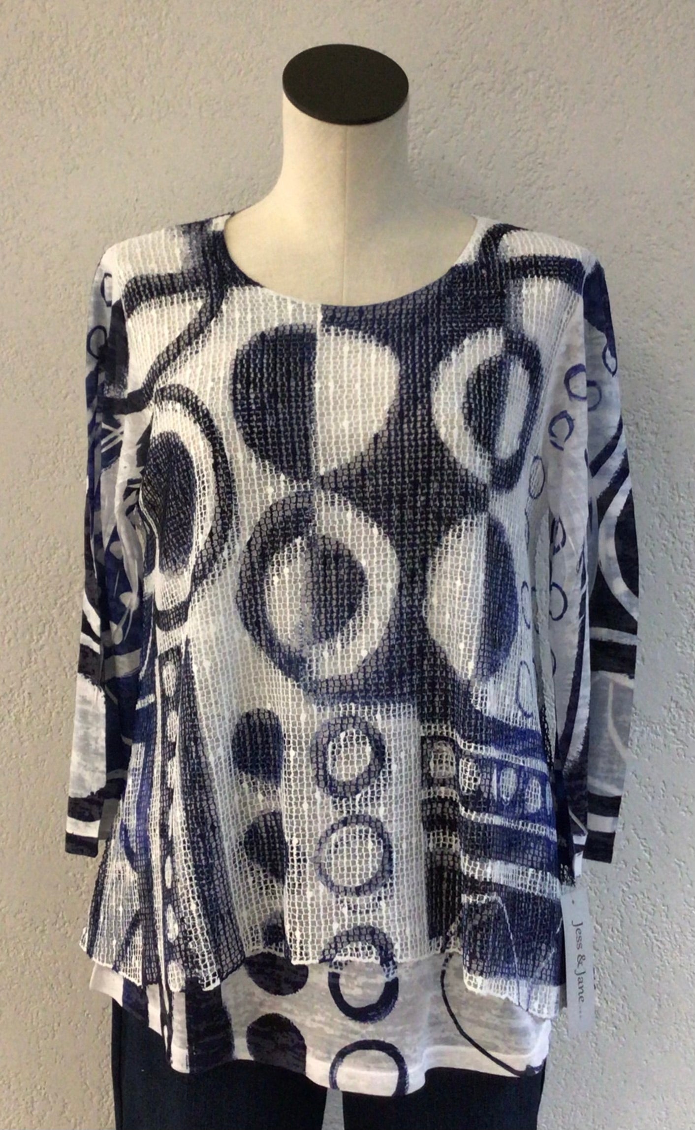 Jess and Jane Dottie Navy/White Mesh Top BC4-2066