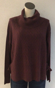 Charlie B Cabernet Cowl Neck Sweater Side Slit and Tie Details C2903
