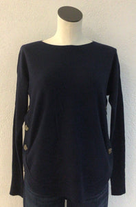 Charlie B Navy Boat Neck Sweater with Side Buttons C2871