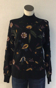 Charlie B Black All Over Embroidered Sweater C2893