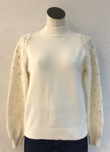 Charlie B Ecru Crochet Sleeve Sweater C2865