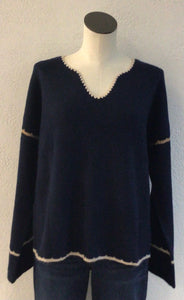 Charlie B Navy V-Neck Soutache Sweater C2879