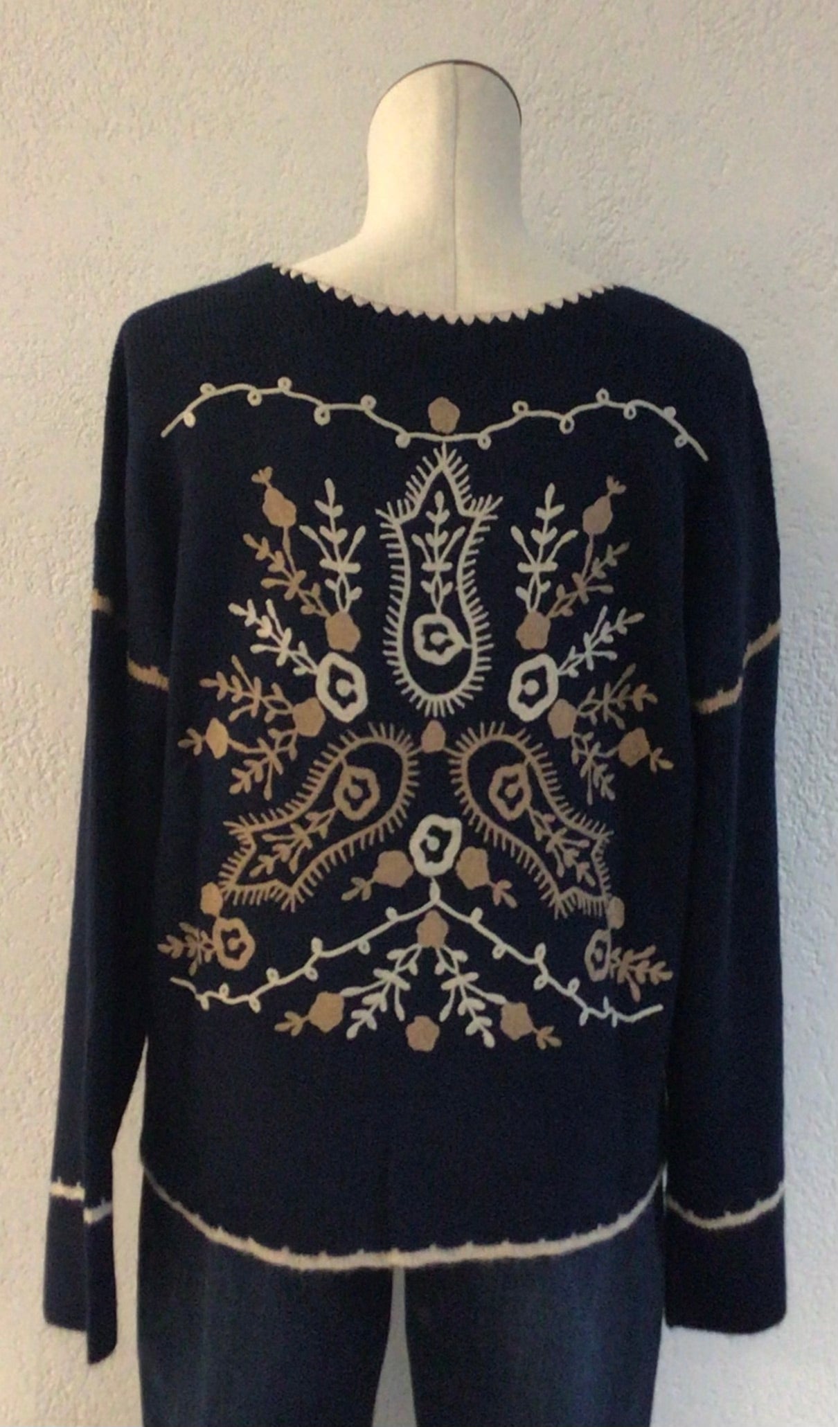 Charlie B Navy V-Neck Soutache Sweater C2879