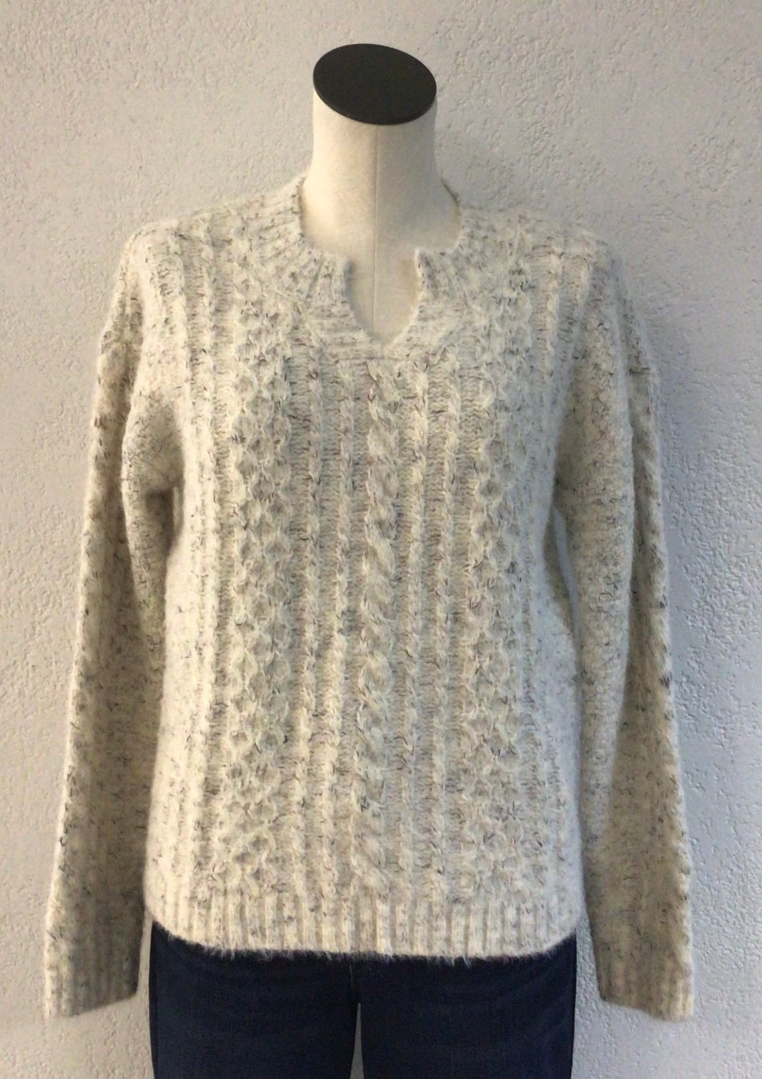Charlie B Ecru Notch Neck Sweater C2729R