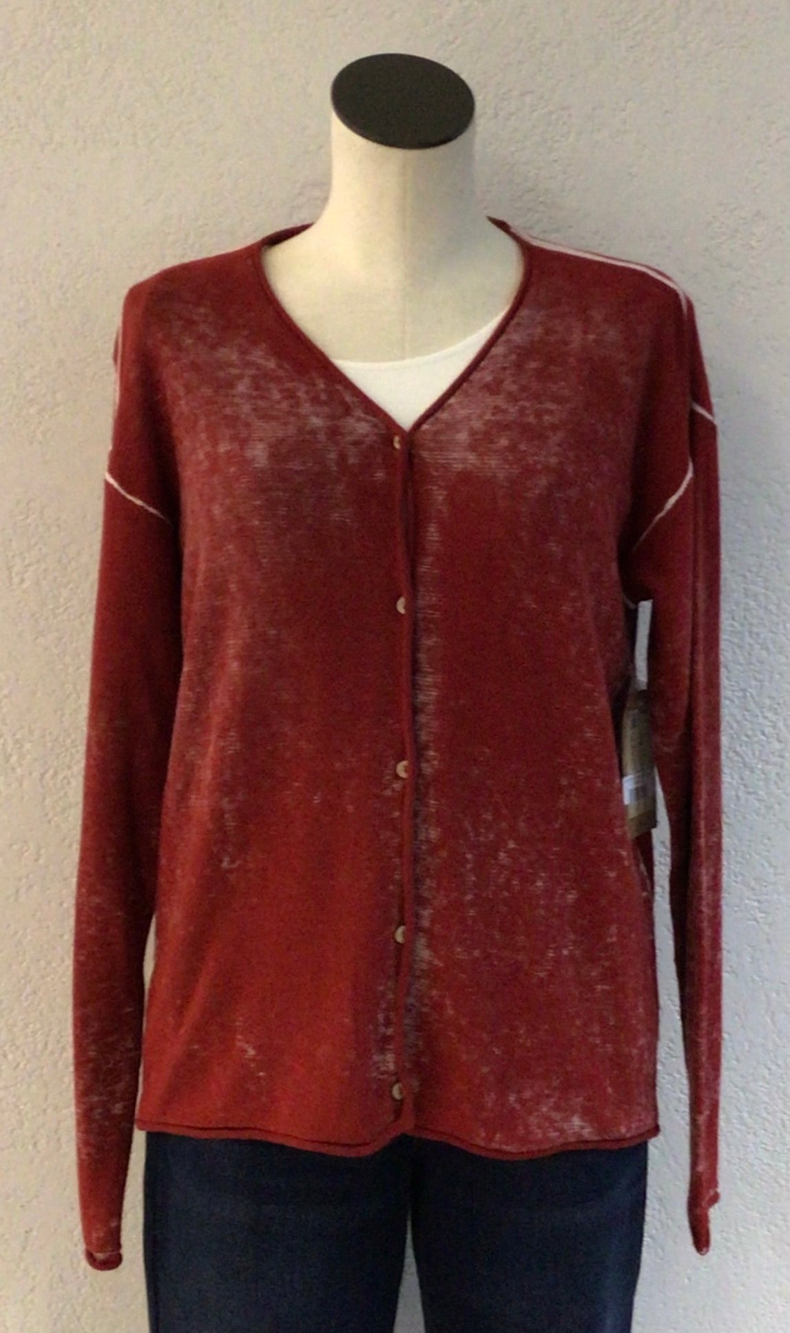 Tru Luxe Brick Red Vintage Wash Cardigan T35470KM