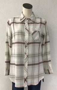 Keren Hart Ivory and Pink Plaid Flannel 73012